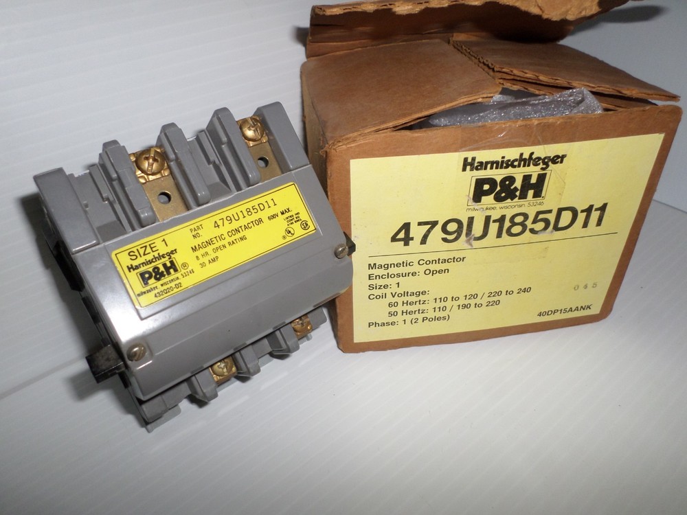 **NEW IN BOX** P&H HARNISCHFEGER 479U185D11 Size-1 CONTACTOR 30-Amp 600V 30A