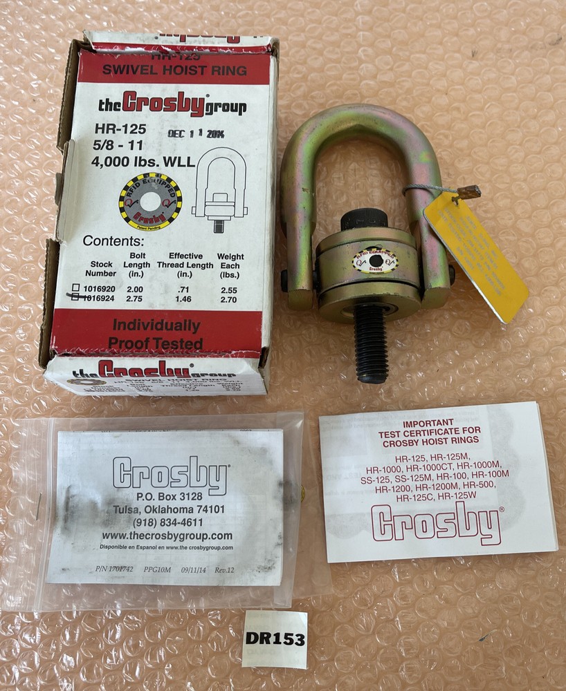NEW- Crosby Group 1016924 HR-125 Swivel Hoist Ring 4,000lbs 2”x1.46” + Warranty!