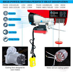 Electric Hoist Winch, 880 Lbs 120V Electric Hoist with Remote Control,16Ft/33Ft