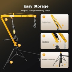 Truck Hitch Mount Hydraulic Truck Crane 360° Swivel 3 Boom 1000 Lbs Capacity