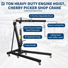 2 Ton Folding Engine Hoist Shop Crane with 3/4Ton Underhoist Support Stand Combo