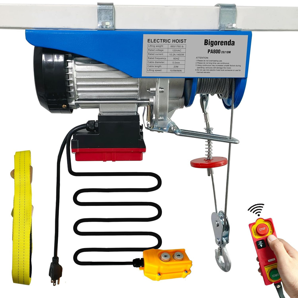 1760Lb Electric Hoist with Remote Control/Wired Control, Electric Hoist 2 in 1,