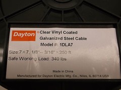 Dayton Cable 1/8 In 250Ft 340Lb 7×7 Steel (H5A)