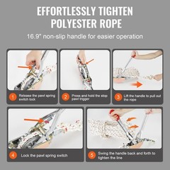 Rope Puller, 3/4 Ton (1,653 lbs) Pulling Capacity, With 100′ of 0.6″ Dia. Rope