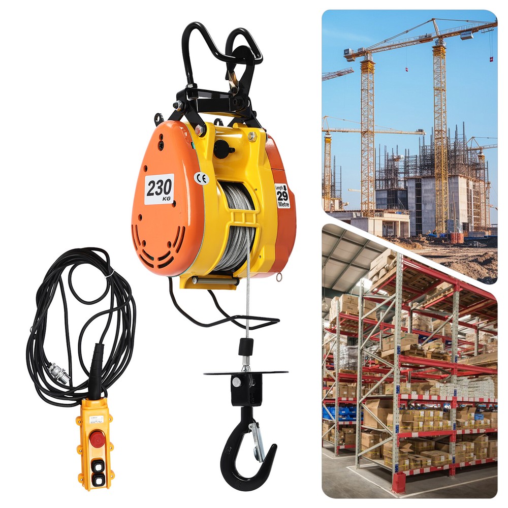 1300W Electric Hoist 500lbs Portable Winch Crane Lift 95ft Lifting Wired Control