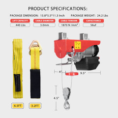 Powerful 440 Lbs Electric Hoist with Remote, 38Ft Lift, ETL Listed