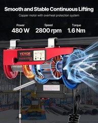 VEVOR Electric Hoist 440lbs Crane Winch with Wireless Remote Control 480W 110V