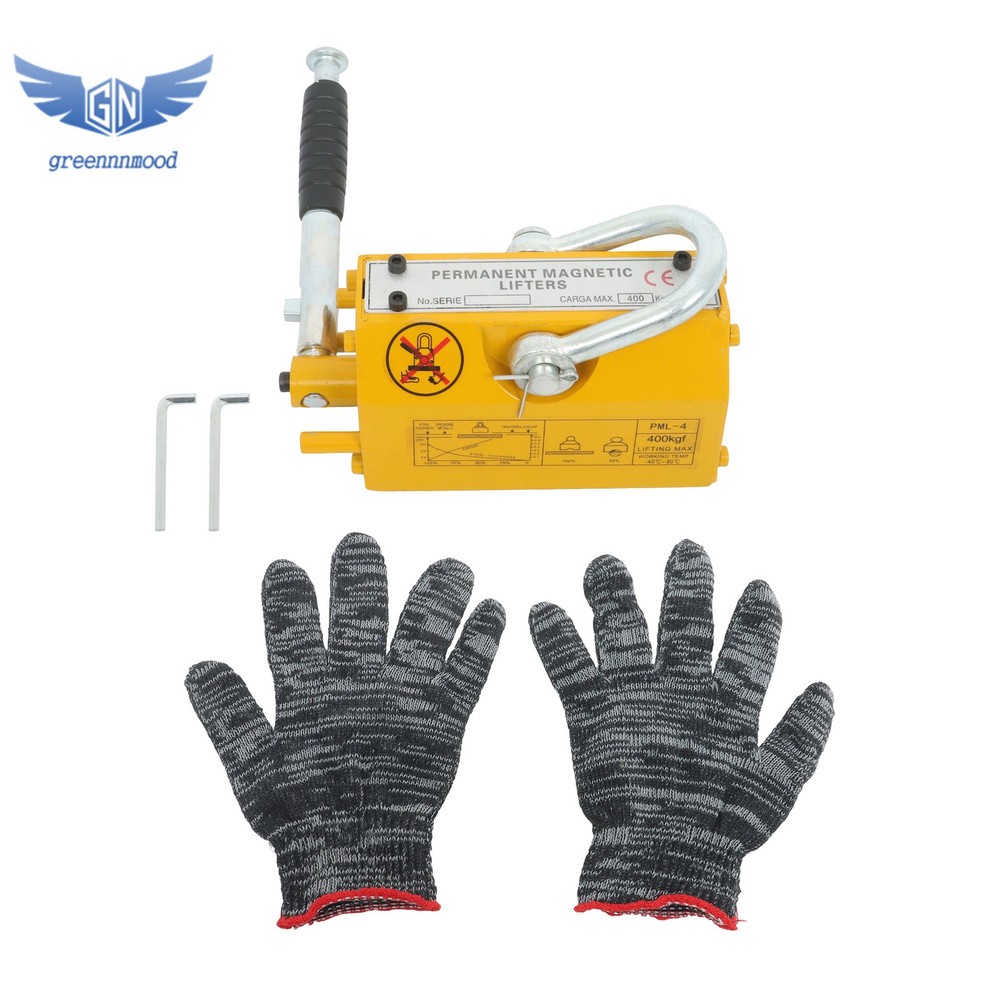 Magnetic Lifter Lifting Magnet Hoist 880lbs / 400kg 2.5 Safety Factor Yellow