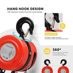 Hand Chain Hoist 1 Ton 2200 Lbs Capacity 10 Feet with 2 1 Ton, Red