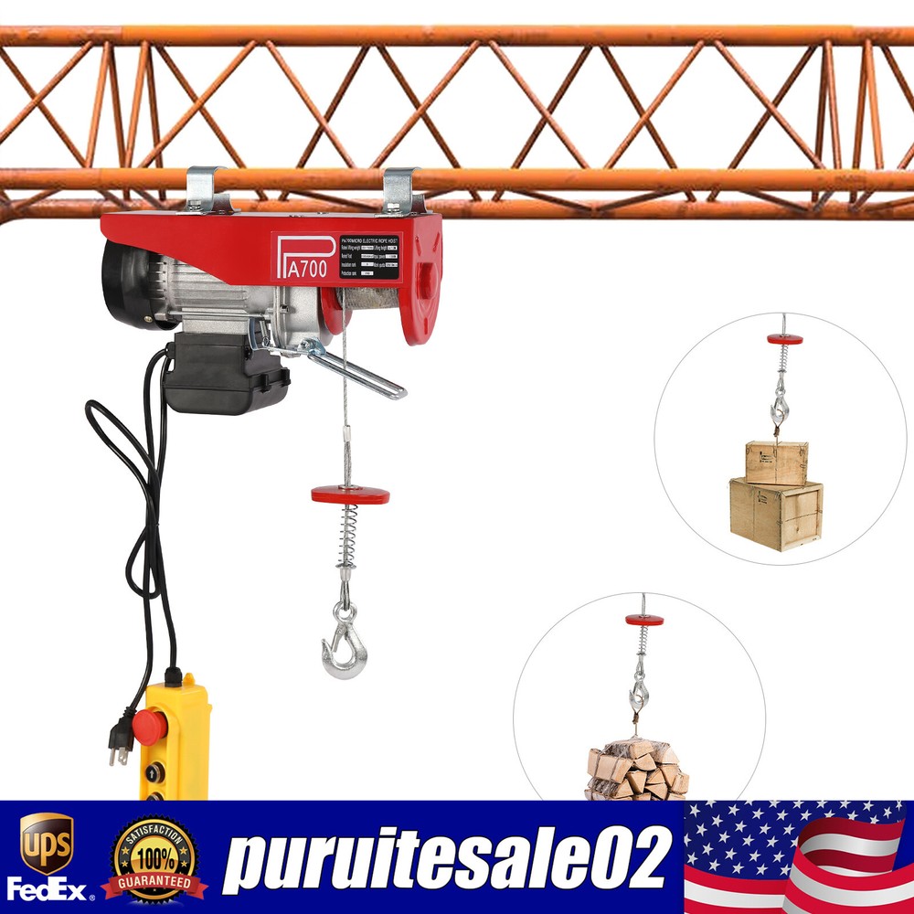 1543lbs Overhead Electric Hoist Crane Lift Garage Winch with Remote 110V US