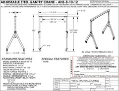 VESTIL ADJUSTABLE GANTRY CRANE – 4 TON CAPACITY, SPAN 10 FT, ADJ. HUB 7’7″-12’1″