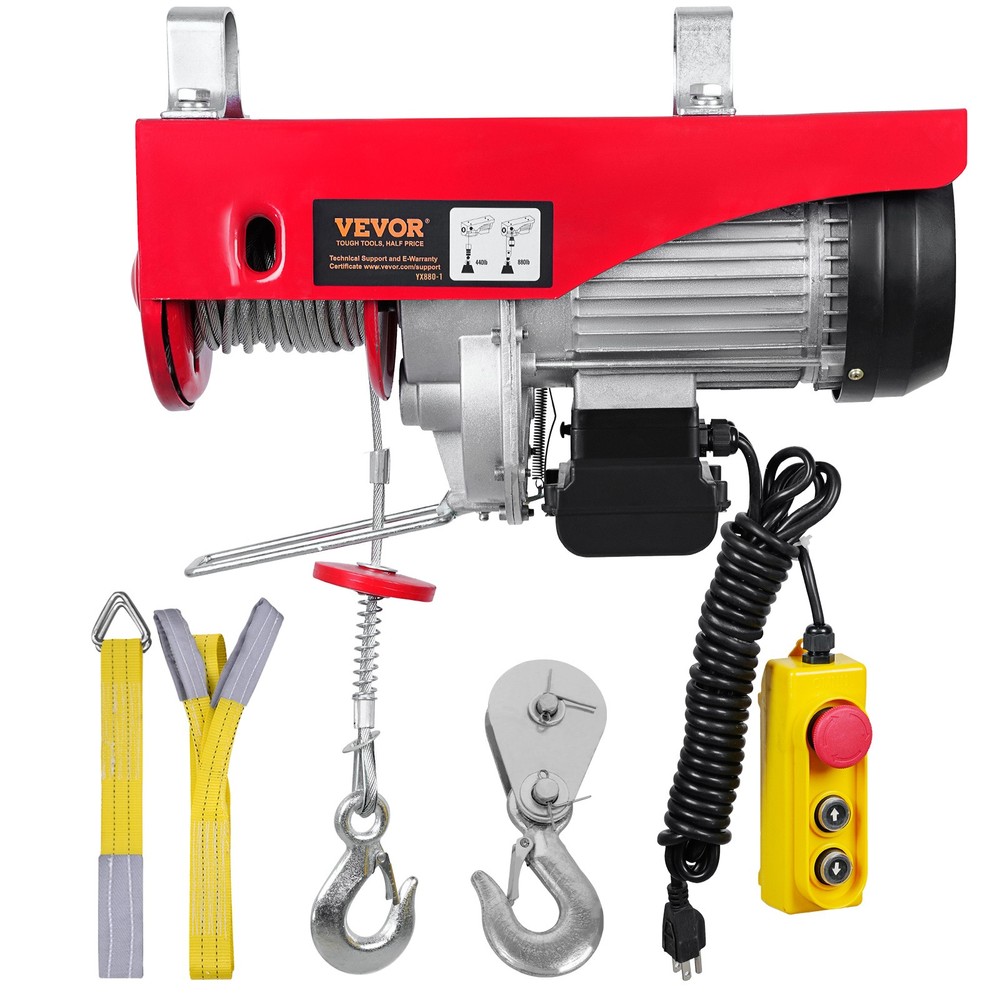 VEVOR Electric Hoist 880lbs Crane Winch with Wired Remote Control 850W 110V