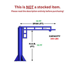 GORBEL WORK STATION JIB CRANE – 250 LB CAPACITY, SPAN 10 FT, HUB 10 FT