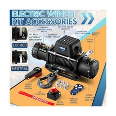 12V 13000lb Winch Synthetic Rope Electric Power Winch Waterproof IP66 with Wi…