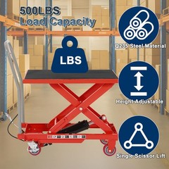 500LBS Hydraulic Lift Table Cart Single Scissor Lift Table w/ Wheels 28.7″