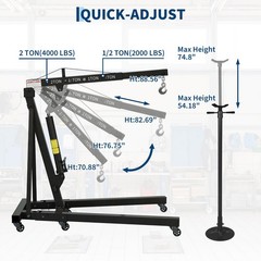 2 Ton Folding Engine Hoist Shop Crane with 3/4Ton Underhoist Support Stand Combo