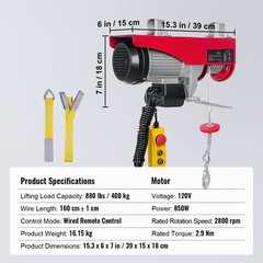 880lbs Electric Hoist with 14ft Wired Remote Control, 110V Electric Hoist