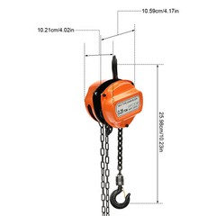 0.25T (551 lb) Manual Chain Hoist 3M Lift G80 Alloy Steel Hooks Orange