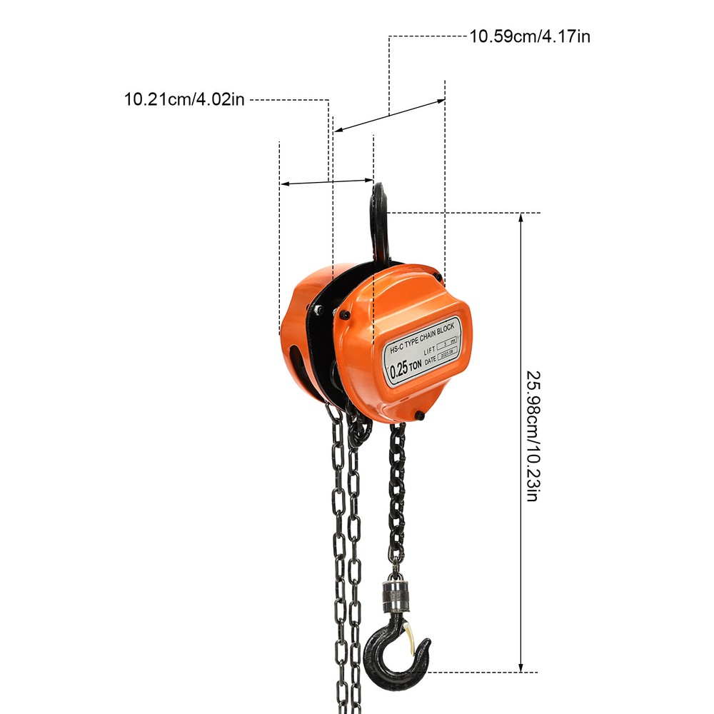 551lbs Chain Hoist Manual Puller Hoist 0.25 Ton Industrial 3M Lifting With Hook