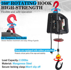 1500W 3-In-1 Electric Hoist Winch with Remote Control for Garage & Warehouse