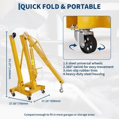 2 Ton Folding Engine Hoist Lift ,Hydraulic Shop Crane w/Underhoist Support Stand