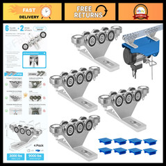 6+2 Wheel Unistrut Trolley – Electric Hoist, Anti-Lock, Anti-Fall, 4-Pack for 1-