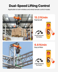 2200LB Electric Chain Hoist 10ft Lift 120V w/Wireless & Wired Remote