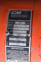 CM Lodestar model RT with 635 Motor Driven Trolley 3 Ton, 30 ft lifting height