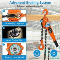 Manual Lever Chain Hoist 1.5T 3300lb 20 ft Lift for Industrial w/2 Portable Hook