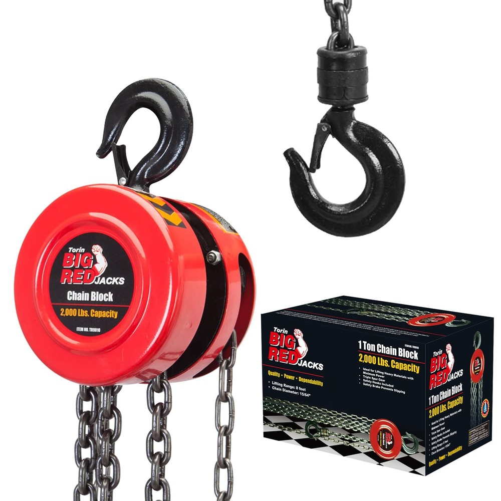 Big RED TR9010-3 Torin Manual Hand Chain Hoist with 2 Heavy Duty Hooks for Wareh