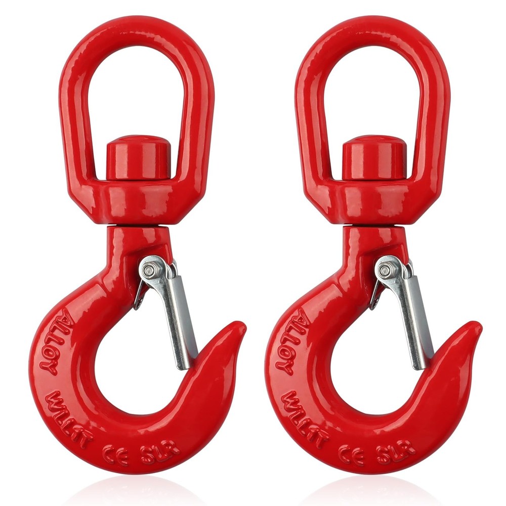 2Pcs 1 Ton Swivel Lifting Hook Heavy Duty, Round Rotating Hook with Safety La…