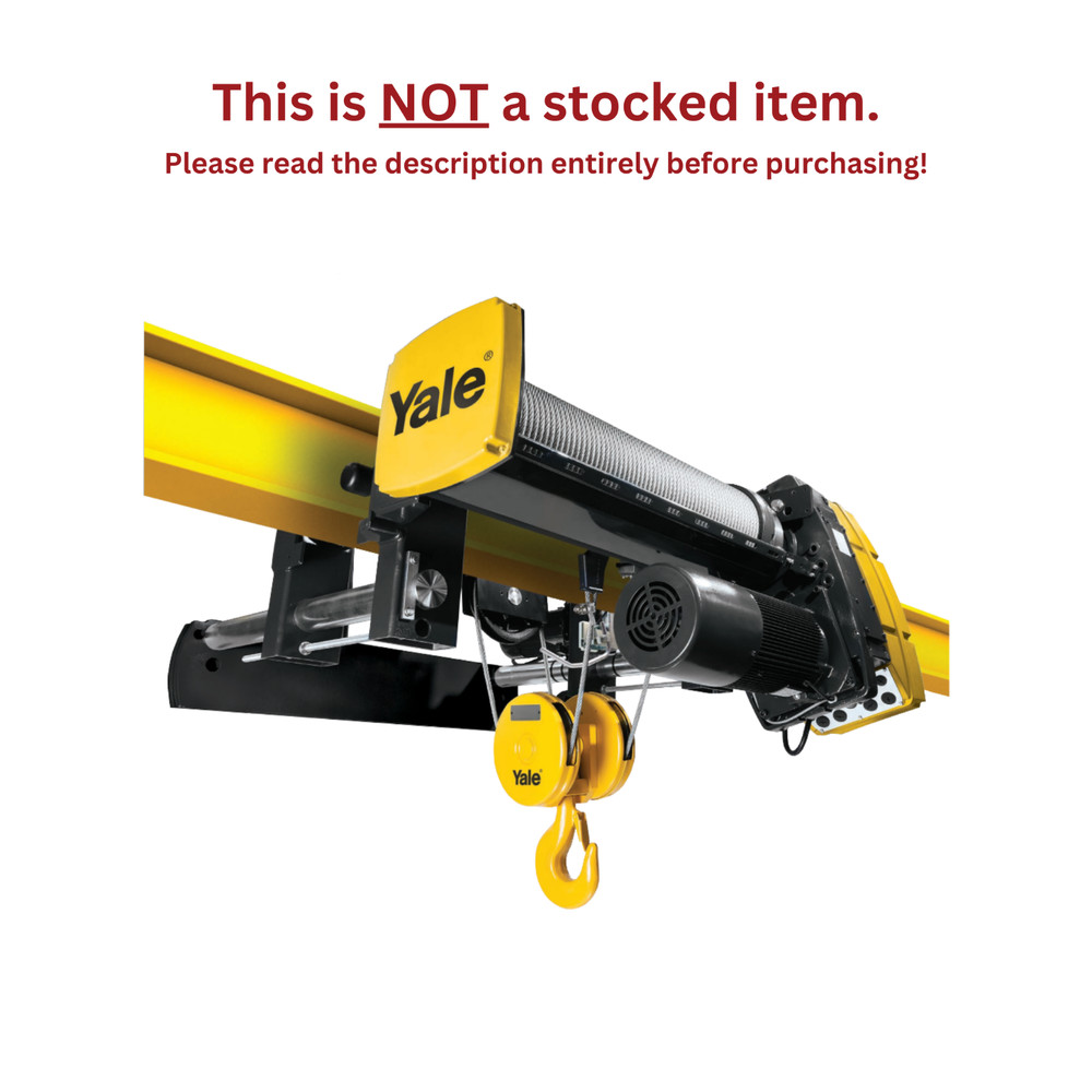 YALE YK WIRE ROPE HOIST – 5 TON, 20 FPM. 33 FT. LIFT DIST., UNDERHUNG MOTORIZED