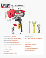 Electric Hoist with Remote Control, 1320LBS Electric Winch, 110V Electric Hoist