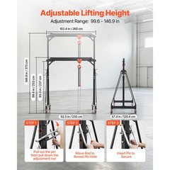Uimoso Adjustable Gantry Crane 4400 lbs Capacity, 99.6″-146.9″ Height w/Trolley