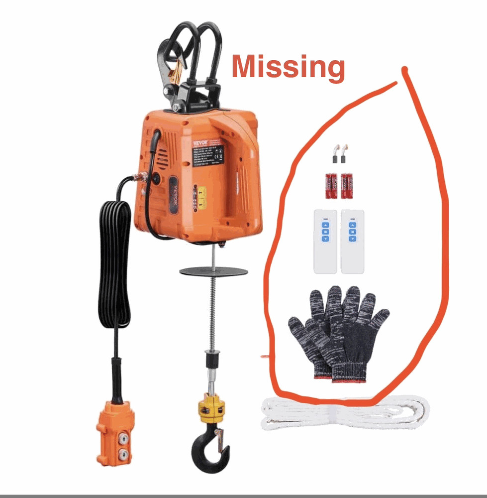 VEVOR 3-in-1 Electric Hoist Winch, 1100 lbs. Capacity, 1500W, 30 ft. Height