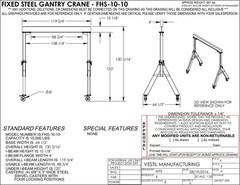 VESTIL FIXED GANTRY CRANE – 5 TON CAPACITY, SPAN 10 FT, HUB 10 FT