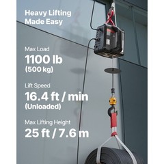 Uimoso 2-in-1 Electric Hoist Winch with Wired Remote Control, 1100 lbs Capacity